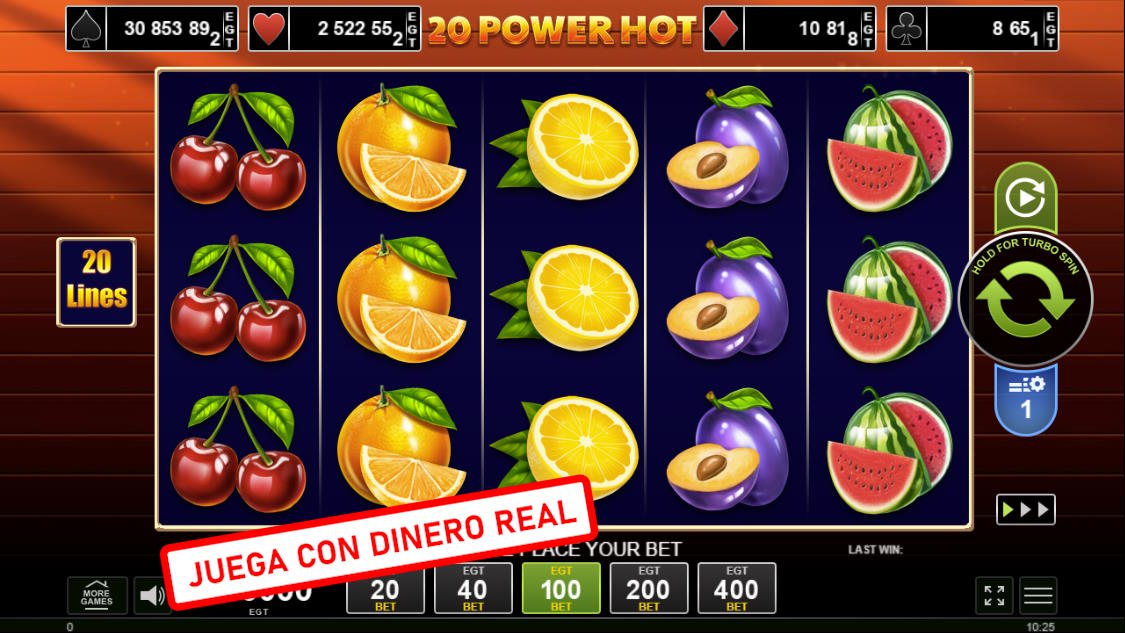 20 power hot juega con dinero real