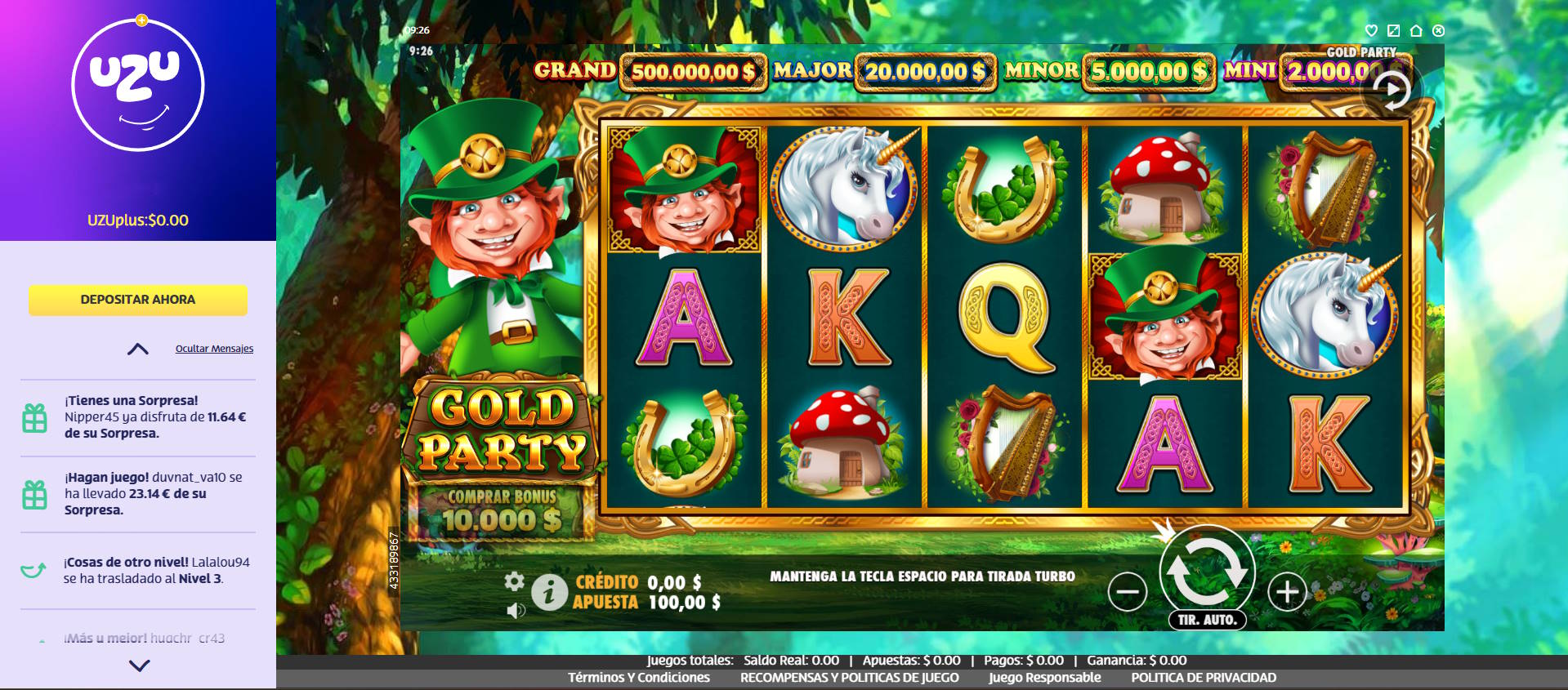Golden Party en PlayUzu Casino online Argentina