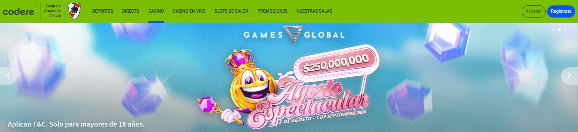 Promoción Agosto Espectacular de Games Global en Codere Argentina